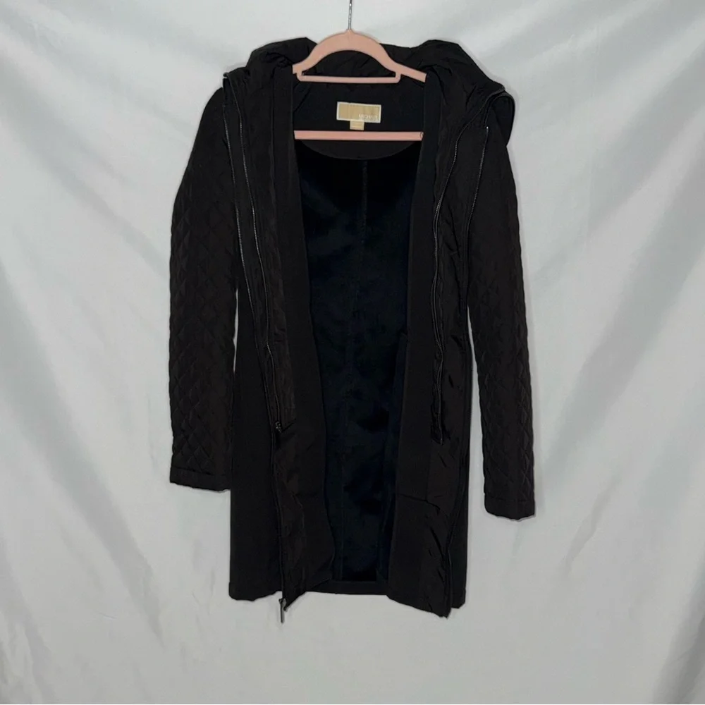 Michael Kors Mixed Media Quilted Softshell Hooded Jacket Double Zip M NWOT
